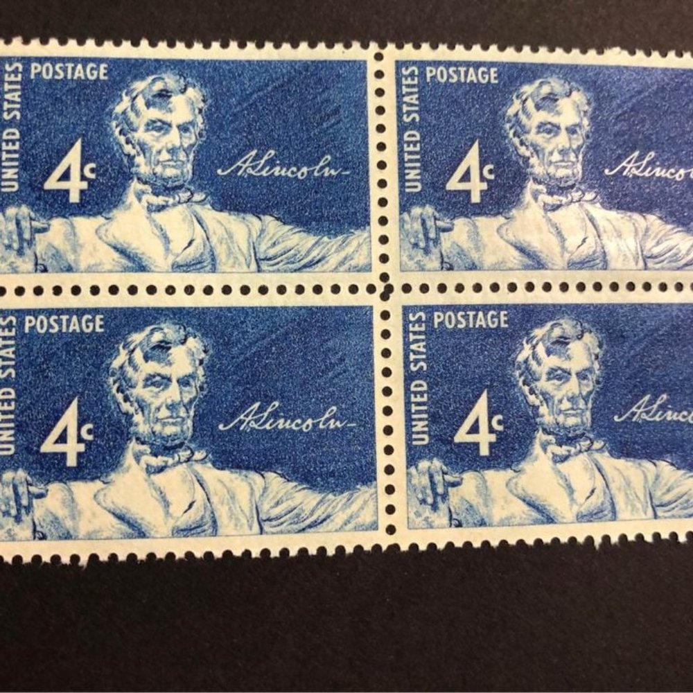 1959 Lincoln Statue 4x6 Framed Stamp Art, Unused Vintage USA #FR1116